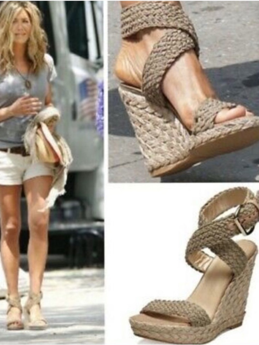 Stuart Weitzman Braided Espadrille Wedge Sandals - Beige